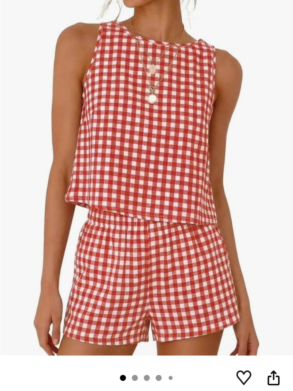 Red & White Gingham Two-Piece Shorts Set